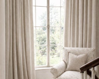 Feather Gray "SWEET ANNIE" Linen Weave Custom Farmhouse Rod Pocket Drapes w/ 3" Header - 100" long - Fits 2" Rod - 2 Single Width PANELS