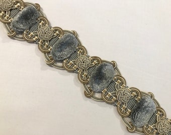 French Gray, Taupe & Pearl "CAMILLE" French Passementerie Chenille Scroll Braid Trim Fringe - 2.25" Wide - 12 yds - 2 AVAILABLE