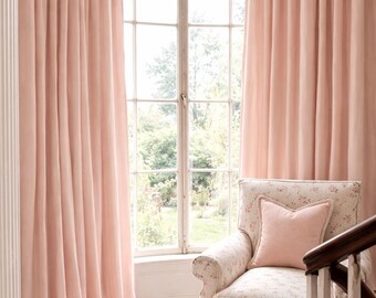 Blush Pink "SWEET ANNIE" Linen Weave Custom Farmhouse Rod Pocket Drapes w/ 3" Header - 100" long - Fits 2" Rod - 2 Single Width PANELS