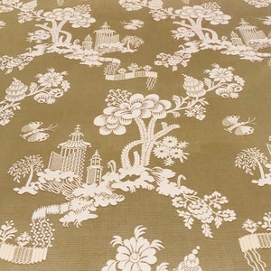 Scalamandre Cream on Beige &quot;MEI LING&quot; Chinoiserie Oriental Lampas Fabric - 26634-002 - Retails 259.00 yd - Below Wholesale - 6 yds