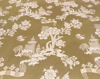 Scalamandre Cream on Beige "MEI LING" Chinoiserie Oriental Lampas Fabric - 26634-002 - Retails 259.00 yd - Below Wholesale - 6 yds