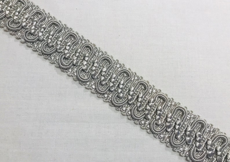 A Silver Grey Scroll FRENCH PASSEMENTERIE Silk Galon BRAID Gimp Trim Fringe Retails 98.00 yd 1 Wide Below Wholesale 4.3 yds