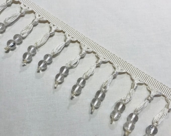Scalamandre White "GLASS BEADED FRINGE" French Passementerie Silk Tassel Trim - FX597-001 - Retails 250.00 yd - Below Wholesale - 6.5 yds