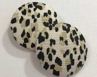 Set of TWO Quadrille Taupe Black "BONAPARTE" Leopard Print Custom Covered Metal Crimp Shank Buttons - 1.5" Diameter - 16 Sets Available