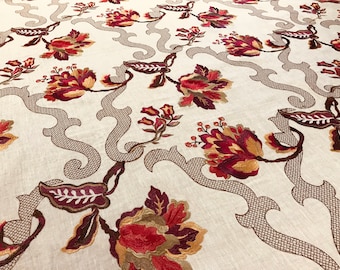 Mulberry Home / Lee Jofa / GP & J Baker Fig "ROMILLY" Floral Embroidered Fabric - FD714-H46 - Retails 290.00 yd - Below Wholesale - 6.3  yds