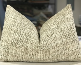 ONE Calvin Fabrics Winter Effect "NORMANDY CLOTH" French Farmhouse Chenille Custom Bolster Pillow - Tan Wool Back - 15" by 23" - 1 Available