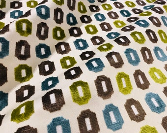 Jane Churchill / Cowtan & Tout Aqua "HOLBEIN" Geometric Belgian Cut Velvet Fabric - F529F-06 - Retails 225.00 yd - Below Wholesale - 1.6 yds