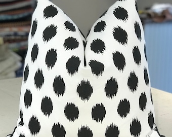 PAIR Domino "INK BLoT IKAT" Modern Cotton Twill Print Custom Pillows  - Jet Black Cotton Twill Back - 20" Square - 1 Pair Available