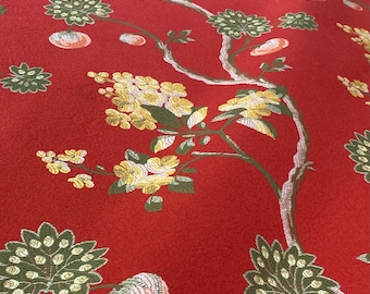 Scalamandre Lacquer Red "CHERBOURG" Italian Vining Floral Lampas Fabric - 20293-006 - Retails 375.00 yd - Below Wholesale - 1.7 yds