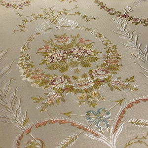 Scalamandre Multi Olives & Reds On Beige &quot;PALAZZO PALLAVICINI&quot; Silk Lampas Fabric - 20165-003 - Retails 1,090 yd - 4 Medallions - 1.4 yds