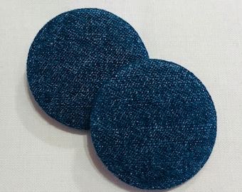 TWO Jane Churchill Indigo "NEW DENIM" English Cotton Custom Covered Metal Crimp Shank Buttons - J595F-02 - 1.5" Diameter - 7 Sets Available