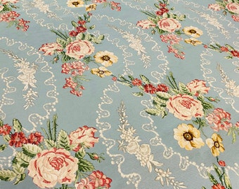 Scalamandre Pinks On Aqua "CLAIRE DE LUNE" Hand Printed Floral Fabric - 16331-002 - Retails 320.00 yd - Below Wholesale - 2 yds