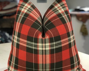 PAIR Ralph Lauren Original "WALKER TARTAN" Peruvian Wool Plaid Custom Pillows - Beacon Hill Wool Back - 20" Square - 1 Pair Available
