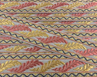French Gold & Salmon on Dove "ACANTHUS" Passementerie Galon Flat Braid Trim - Imported from Lyon, France - 5 yds - 40 YARDS AVAILABLE