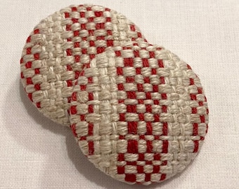 TWO Kravet Design "BAYEUX STRIPE" French Farmhouse Grainsack Custom Covered Metal Crimp Shank Buttons - 1.5" Diameter - 10 Sets Available