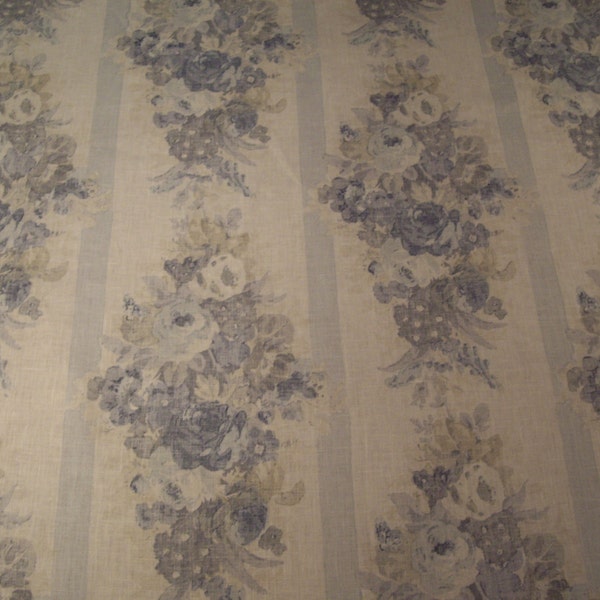 Ralph Lauren Sargent Blue "LADIES DAY FLORAL" Block Print Linen Fabric - LFy65149F - Retails 576.00 yd - Below Wholesale - 8.7 yds -