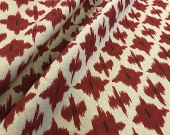 Hand Blocked Brick & Black "IKAT" Cotton Duck Ethnic Print Fabric - Striking Coloration and Design - 3.1 yds