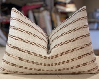 ONE Pindler Whisper "CHANEY" Polka Dot Stripe Sunbrella Custom Indoor Outdoor Bolster Pillow - Sunbrella Back - 15" by 22" - 4 AVAILABLE