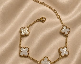 Kleeblatt Armband 18 Karat vergoldet | Wasserfest & rostfrei | 16 + 5 cm Verlängerung | Eleganter Goldschmuck