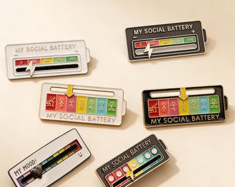 Sliding My Social Battery Enamel Pin, Interactive Mood Tracker Lapel Pin, Funny Introvert Gift for Backpack & Jacket