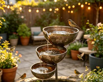Tiered Copper Bird Bath & Feeder, 3-Tier Outdoor Bird Waterer, Rustic Garden Bird Bath Stake,  Backyard  Garden Decor,Gifts for bird lovers