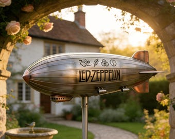 Vintage Rock Blimp Wind Spinner, Metal Airship Garden Decor, Classic Band Zeppelin Windmill, Rock Music Fan Collectible, Birthday Gift