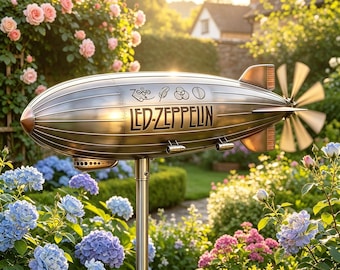 Vintage Rock Blimp Wind Spinner, Metal Airship Garden Decor, Classic Band Zeppelin Windmill, Rock Music Fan Collectible, Birthday Gift