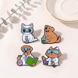 Conjunto de Pins de Esmalte Fofos de Cientistas Animais, Broche de Experimento de Laboratório com Gato e Cachorro, Pin de Lapela para Nerds da Ciência, Presente para Amantes de Química, Broche de Animal Kawaii
