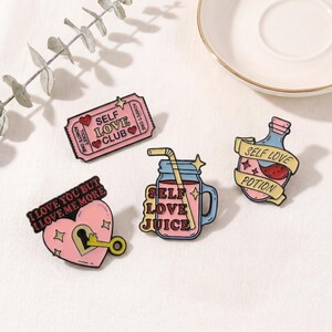 Self Love Enamel Pin Set Cute Pink Aesthetic Brooch Positive Quote Pin Self Care Gift Love Yourself Lapel Pin Backpack Jacket Accessories