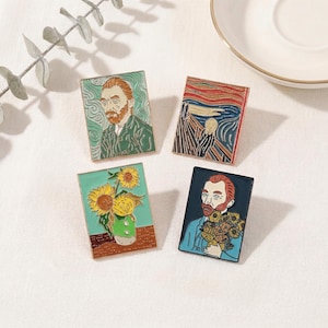 Van Gogh Enamel Pin Set, Famous Painting Brooch, Starry Night Scream Sunflowers Art Pin, Museum Gift, Artist Lover Lapel Badge