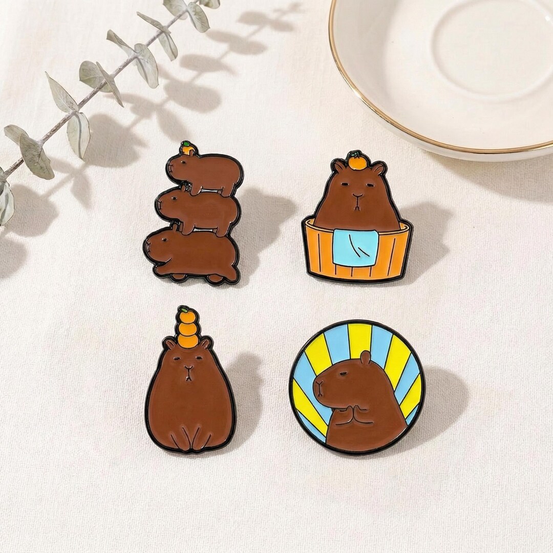 Capybara Brooch Pin Set, Cute Animal Enamel Pin, Kawaii Capybara Lapel ...