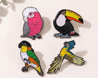 Set di spille smaltate con uccelli tropicali, spilla con tucano, cacatua e pappagallo, spilla da bavero colorata con uccello esotico, regalo per amanti degli uccelli, spilla con animale carino