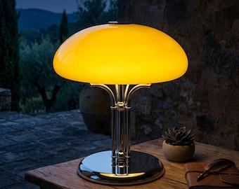 Vintage Bauhaus Mushroom Lamp, Mid Century Modern Glass Table Lamp, Bedside Light, Designer Statement Decor, Cozy Ambient Lighting Gift