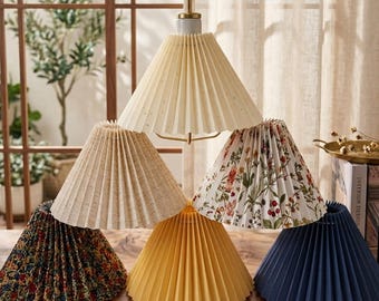 Handmade Pleated Fabric Lampshade, Vintage Table Lamp Shade, Cozy Home Decor Lighting, Scandinavian Boho Lamp Shade for Bedroom Living Room
