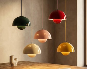 Pendant Light Mid Century Modern Hanging Lamp Semi Circular Ceiling Light Fixture Minimalist Dining Room Light Danish Design Metal Lamp