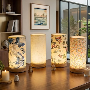 Fabric Table Lamp, Wooden Base, USB Remote Control, Modern Minimalist Light