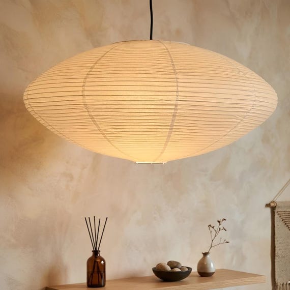 Oval Paper Lantern Lampshade, White Pendant Light Shade, Foldable Ceiling Lamp, Scandinavian Minimalist Hanging Light, Cozy Home Decor