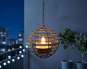 Rust Iron Solar Hanging Lamp Set LED Lantern Lights | Garden Gift for Her | Cozy Outdoor Patio Ambience Farmhouse Decor