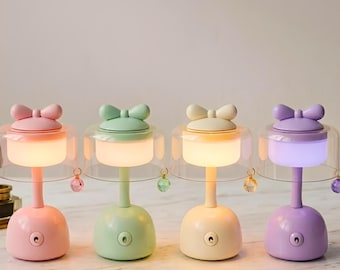 Cute Bow Desk Lamp LED Night Light | Pastel Aesthetic Kawaii Table Lamp | Bedroom Decor Gift for Her Nursery Soft Glow Lamp