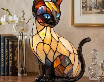 Cat Lamp Resin LED Night Light, Cute Animal Table Lamp, Bedside Lamp Cat Lover Gift, Cozy Home Decor, Nursery Desk Lamp, Memorial Gift