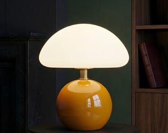 Lámpara de mesa con forma de hongo, lámpara moderna de mediados de siglo, lámpara de mesita de noche retro, luz de escritorio minimalista, decoración del hogar de estilo vintage.
