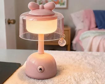 Cute Bow Desk Lamp LED Night Light | Pastel Aesthetic Kawaii Table Lamp | Bedroom Decor Gift for Her Nursery Soft Glow Lamp