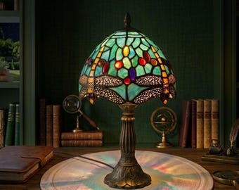 Dragonfly Stained Glass Table Lamp, Tiffany Style Vintage Desk Lamp, Bedside Night Light, Art Nouveau Home Decor, Unique Housewarming Gift