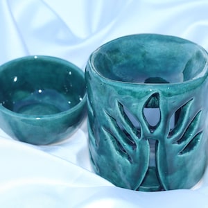 Handgemaakte keramische oliebrander, theelichthouder, aromatherapieverspreider, decoratieve keramische warmer, uniek interieur