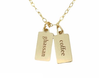 Gepersonaliseerde tag ketting in gouden vulling, sterling zilver zilver en roségoud vulling - gepersonaliseerde ketting - aangepaste naam tag ketting