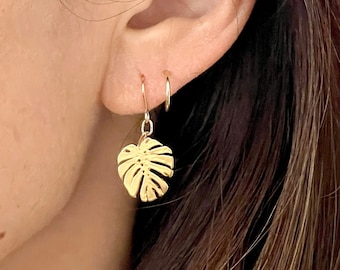 Monstera Leaf Earrings in Gold and Silver
