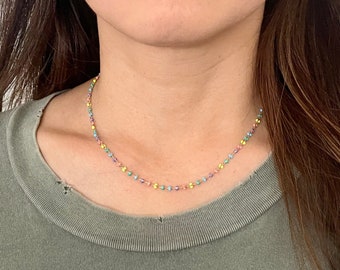 Pastel Rainbow Beaded Necklace -- Multicolored Colorful Everyday