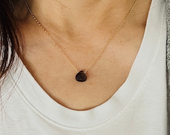 Brown Smoky Quartz Necklace – Teardrop Pendant on Gold, Rose Gold, or Silver Chain, Adjustable Length, Handmade Jewelry Gift