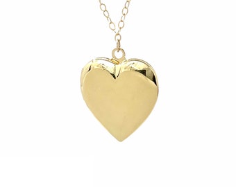 Large Gold Heart Locket Necklace - Minimalist Handmade Jewelry -  Everyday Locket - Custome Handmade Jewelry