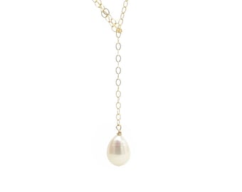 Pearl Lariat Necklace in Gold Fill, Rose Gold Fill, or Sterling Silver